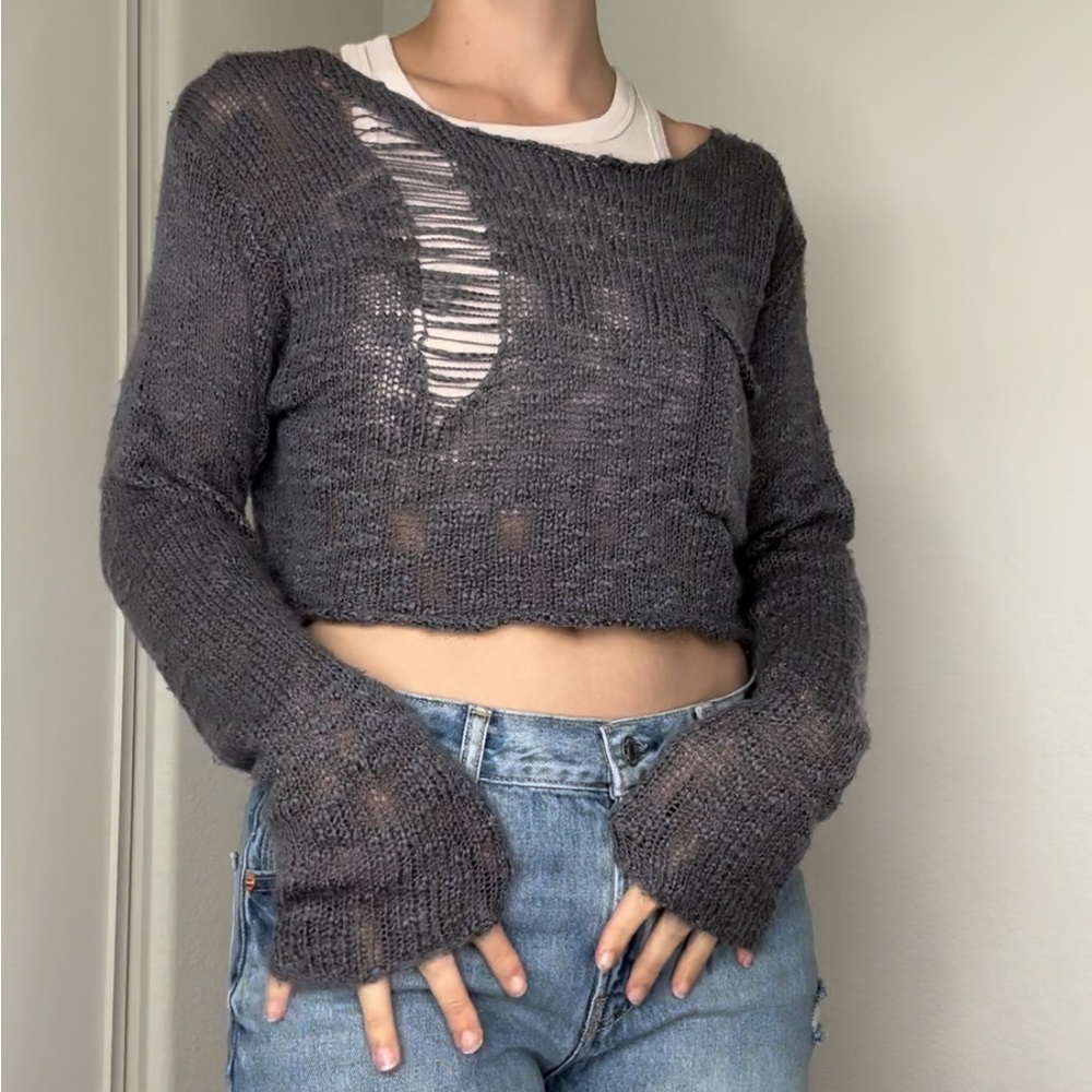 Urban outfitters kill city distressed cropped sweater